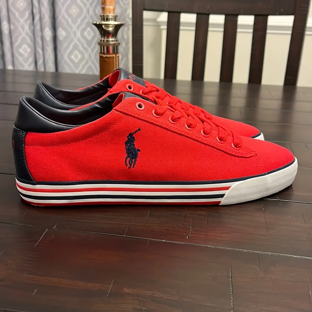 Polo Ralph Lauren Harvey SK VLC Shoes Sneakers Boat Deck Canvas red Mens Sizes